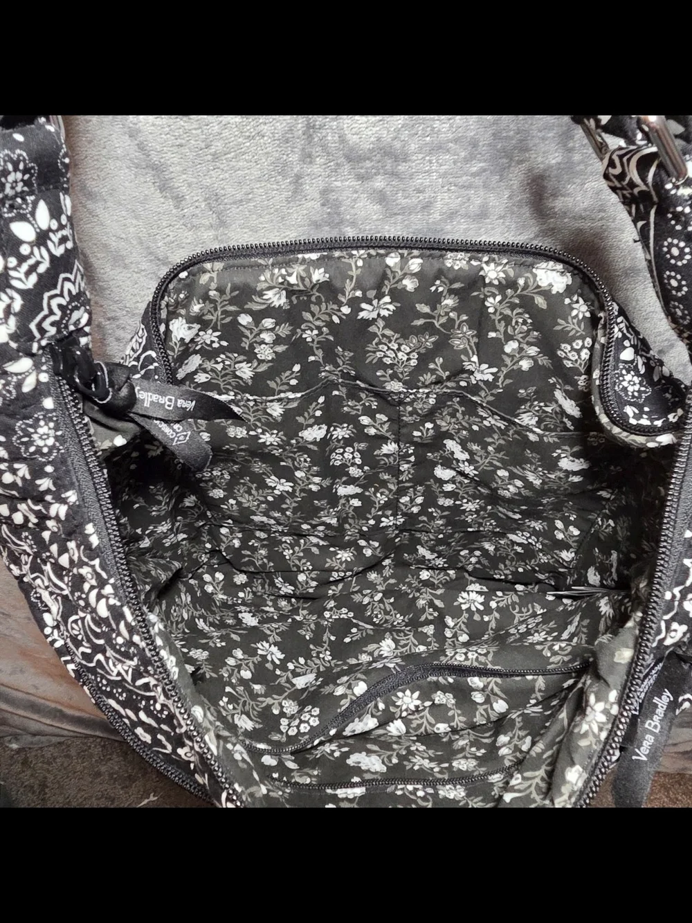 Vera Bradley Cotton Convertible Backpack Shoulder Bag - Black Bandana Medallion